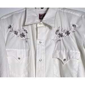 Chute Western Shirt White Embroidered Flowers Pearl Snap Large Cowgirl ranch